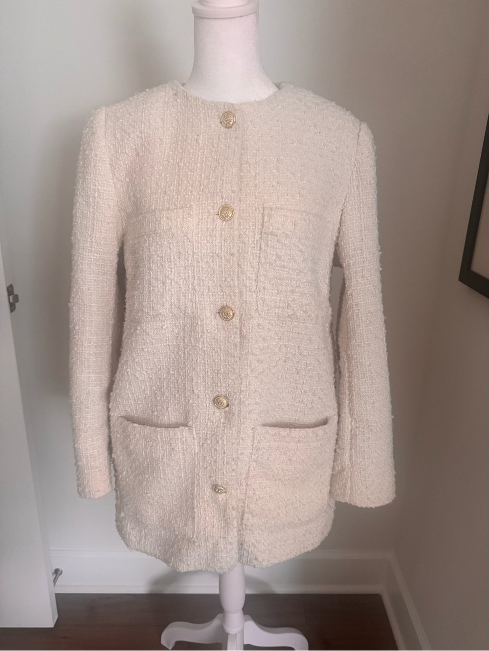 Women's Cream Bouclé Blazer/Jacket - Elegant Button Front Coat - Picture 1 of 5